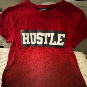 Red/ Black Low-Cut Neck Hustle Short Sleeve T-shirt